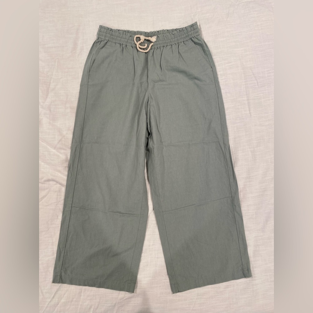 J Crew Linen Cotton Blend Paper Bag Pant Green Size 10